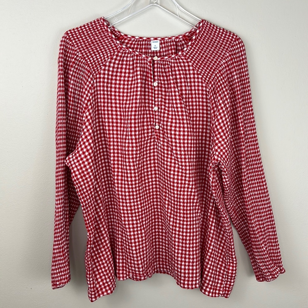Old Navy Long Sleeve Popover in Red Gingham, Sz XL